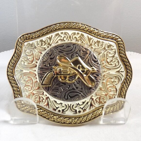 Western Hat and Revolver Southwestern Style Belt Buckle - Picture 2 of 11